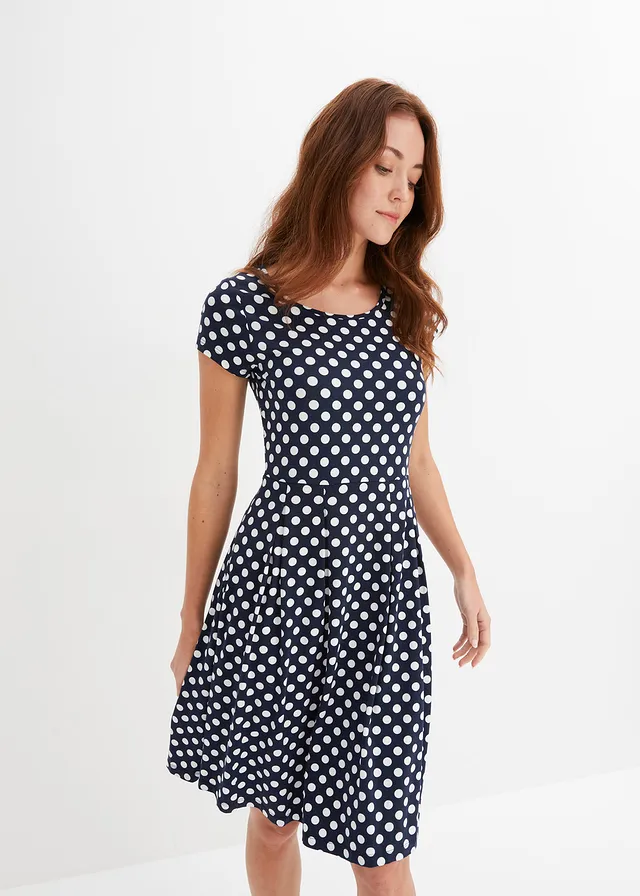 Rochie din jerse din amestec cu viscoză, culoare: bleumarin-ecru punctat