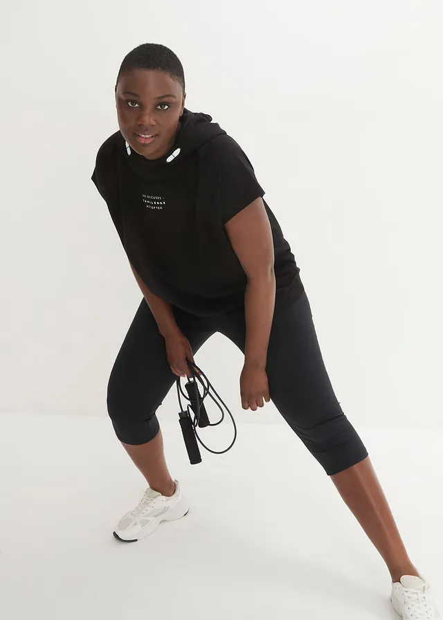 Sportshirt met capuchon, Kleur: zwart