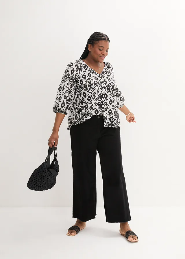 Blouse van puur katoen, Kleur: wit/zwart paisley