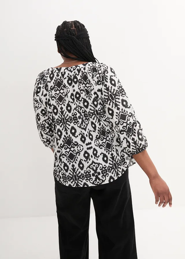 Chemisier 100% coton, Couleur: blanc-noir paisley