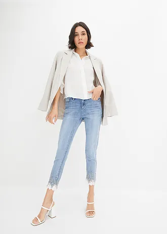 Skinny džíny s krajkou, zkrácené • modrý denim • bonprix obchod