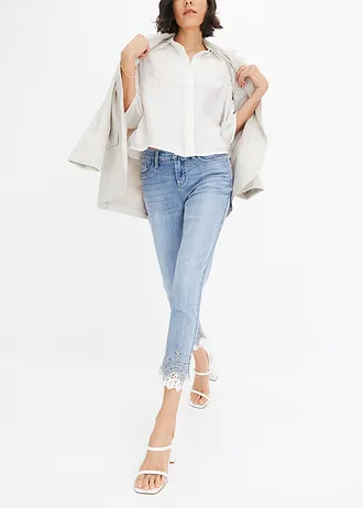 Jean skinny à dentelle, cropped • bleu denim • Boutique bonprix