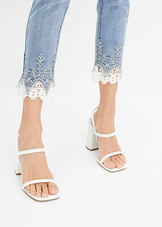 Skinny jeans met kant, cropped • blauw denim • bonprix online shop