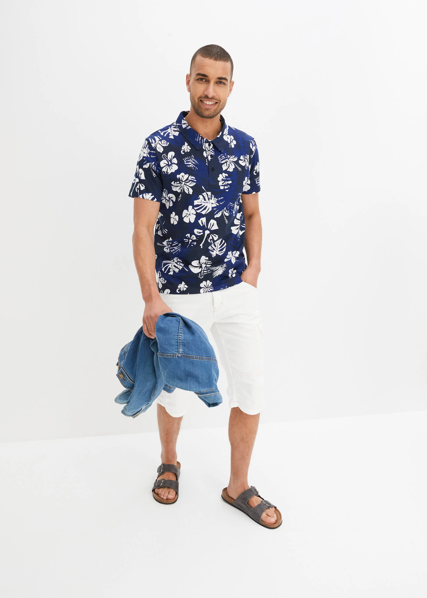 Polo en jersey 100% coton • bleu foncé floral • Boutique bonprix