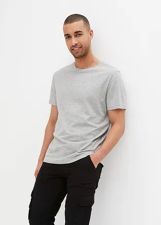 Tricou (set/3 buc.) • gri-antracit marmorat + gri deschis marmorat + negru • magazin bonprix