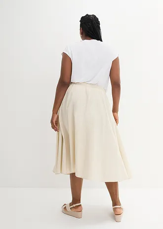 Midirok van een soepele linnenmix, Kleur: kiezelgrijs