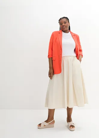 Midirok van een soepele linnenmix, Kleur: kiezelgrijs