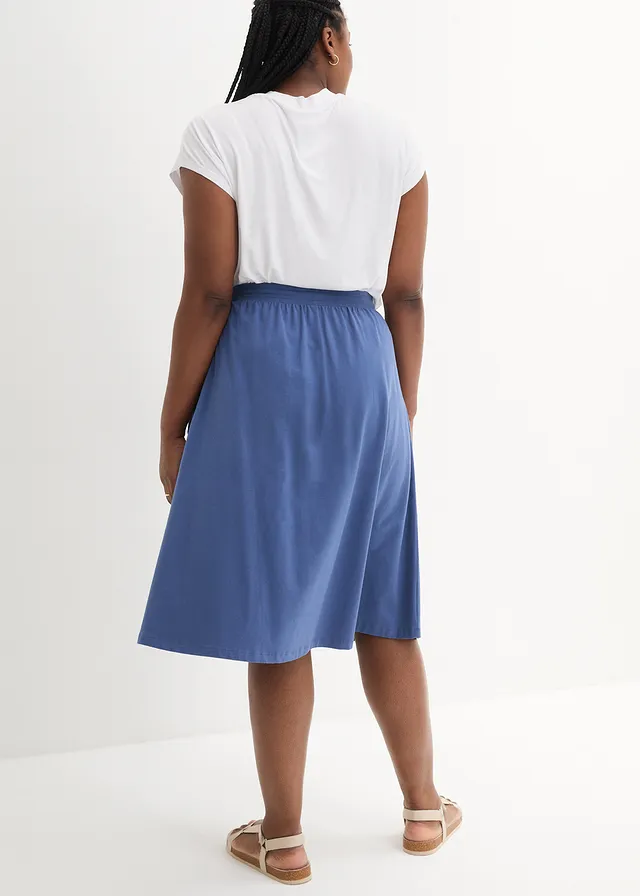 Jersey rok in een katoenmix, Kleur: lichtindigo
