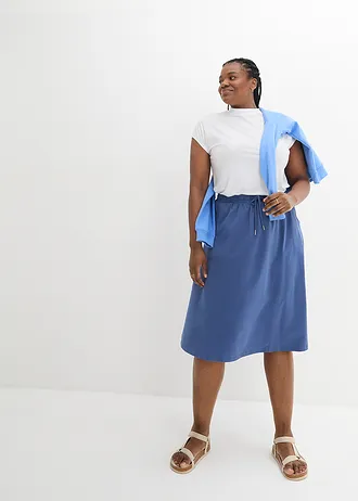 Jersey rok in een katoenmix, Kleur: lichtindigo