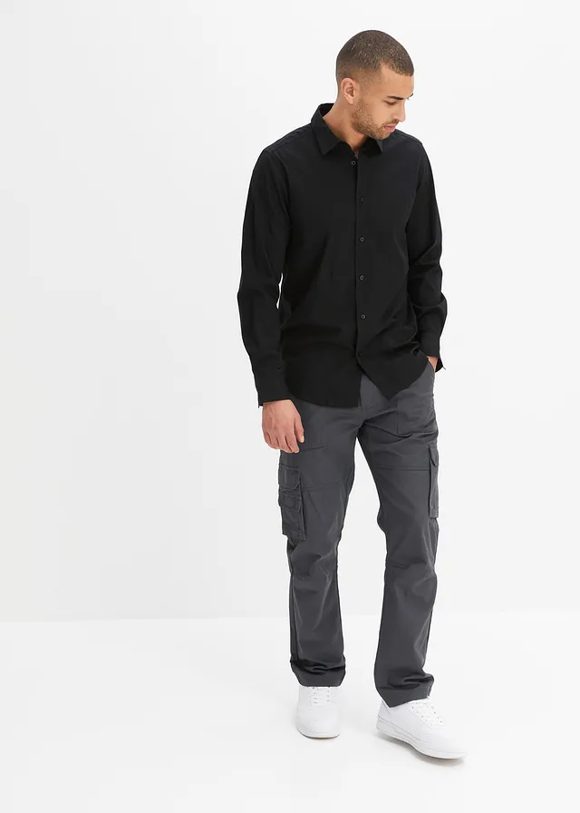 Chemise habillée extensible, slim, Couleur: noir