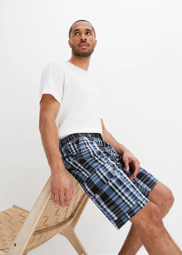 Cargo bermudy s pružným pasem, Regular Fit • modrá kostka • bonprix obchod