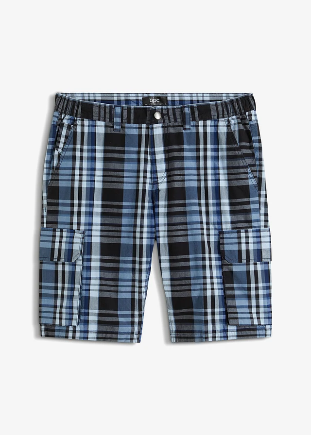 Bermuda cargo à taille élastiquée, regular, Couleur: bleu carreaux