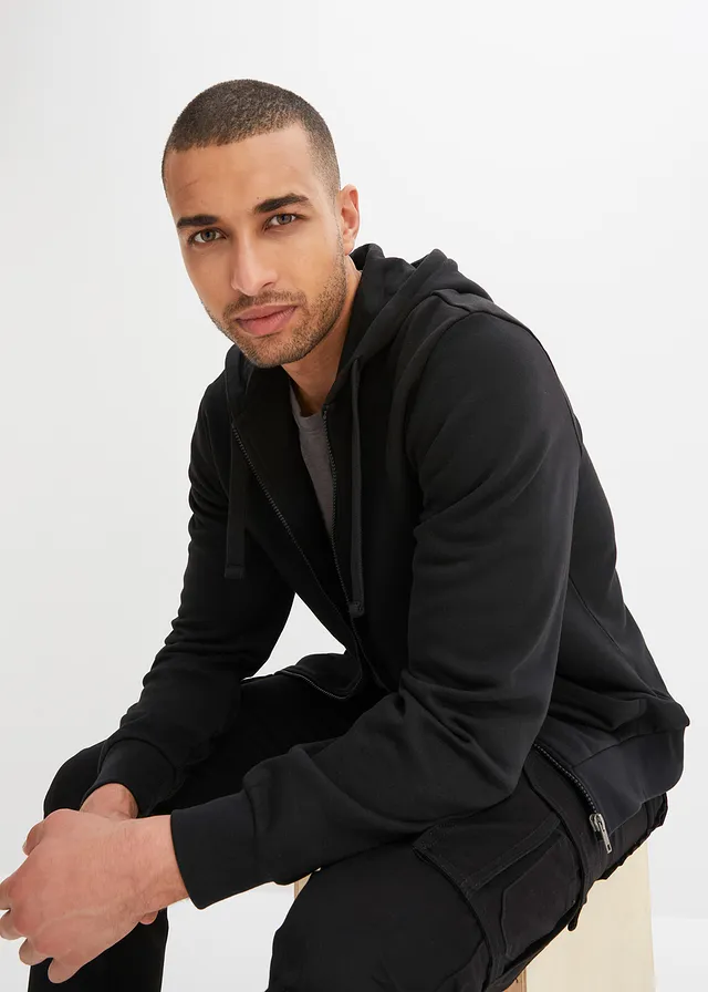 Hoodie met ritssluiting, regular fit, Kleur: zwart