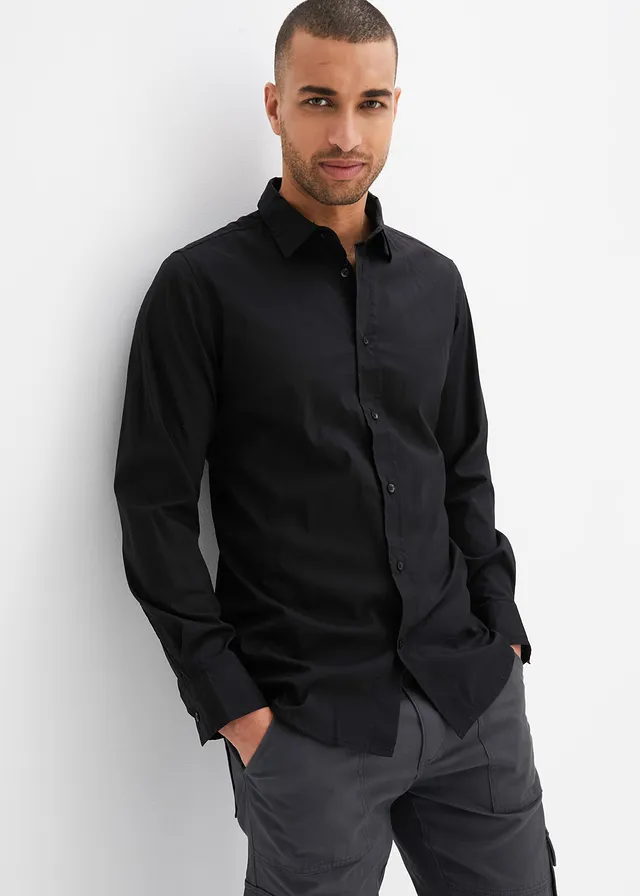 Chemise habillée extensible, slim, Couleur: noir