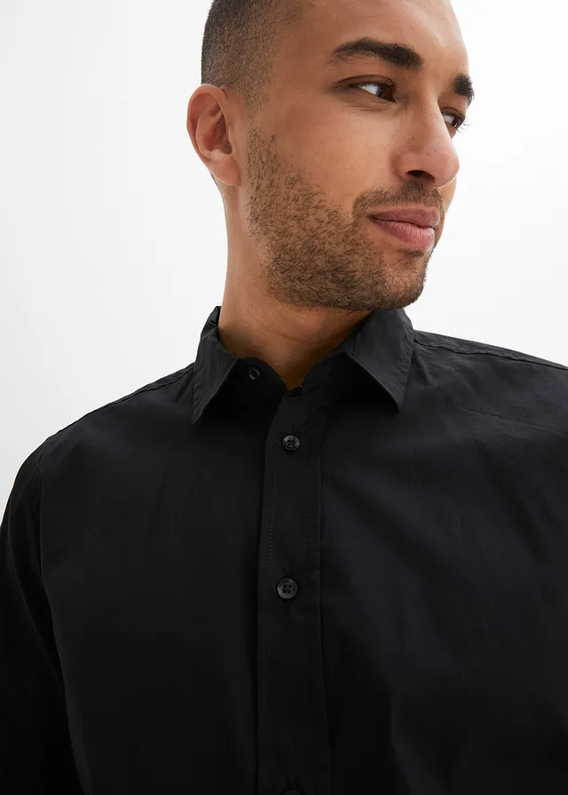 Stretch overhemd, slim fit • zwart • product-page.page-title-suffix