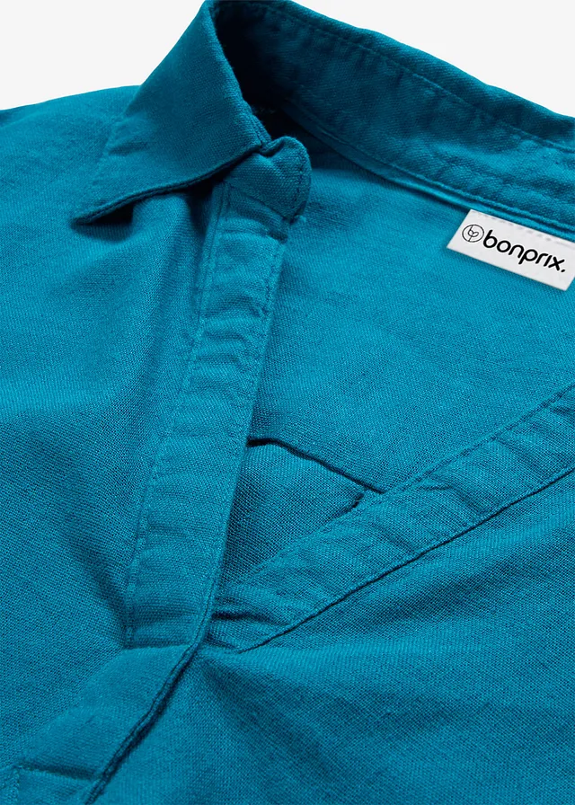Blouse met linnen en 3/4 mouwen • zeeturkoois • product-page.page-title-suffix