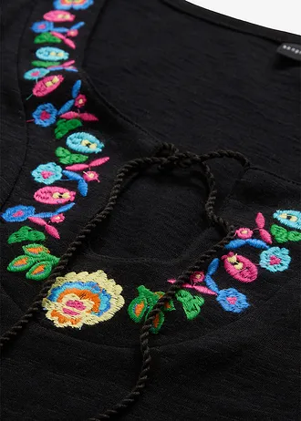 Katoenen jersey jurk van slub garen • zwart gebloemd • bonprix online shop