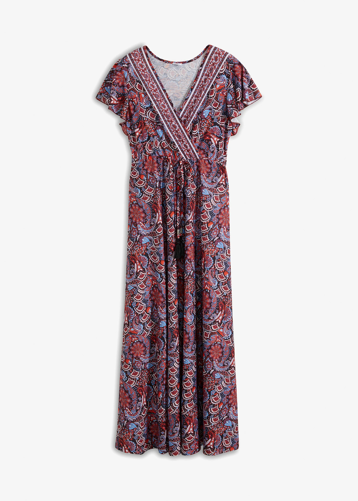 Robe longue en jersey imprimé • bleu-orange • Boutique bonprix