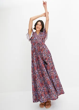 Gedessineerde maxi jurk van jersey • blauw-oranje • bonprix online shop