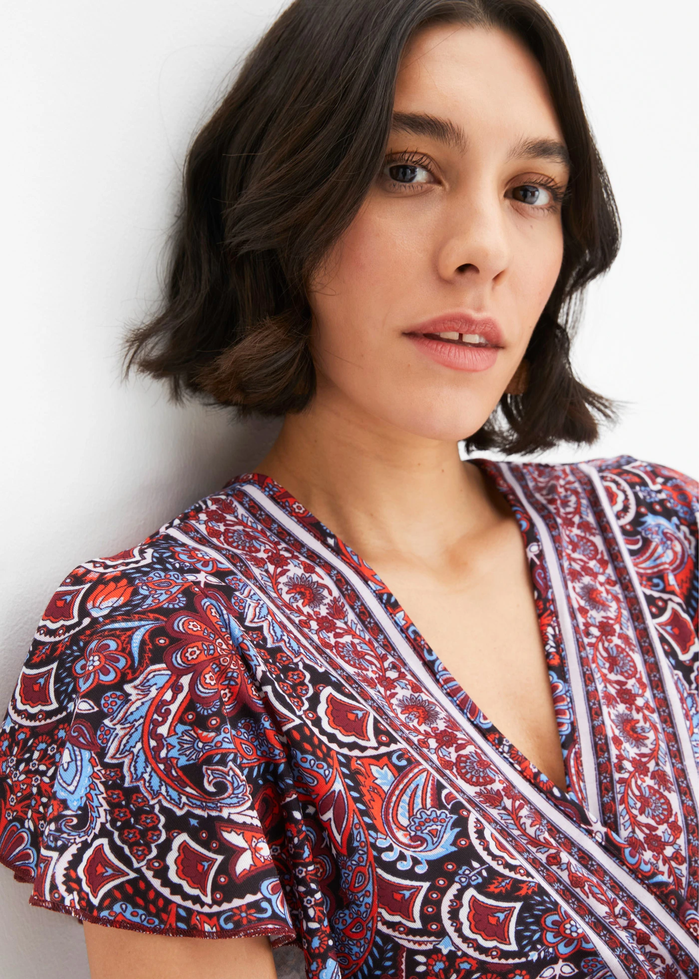 Robe longue en jersey imprimé • bleu-orange • Boutique bonprix