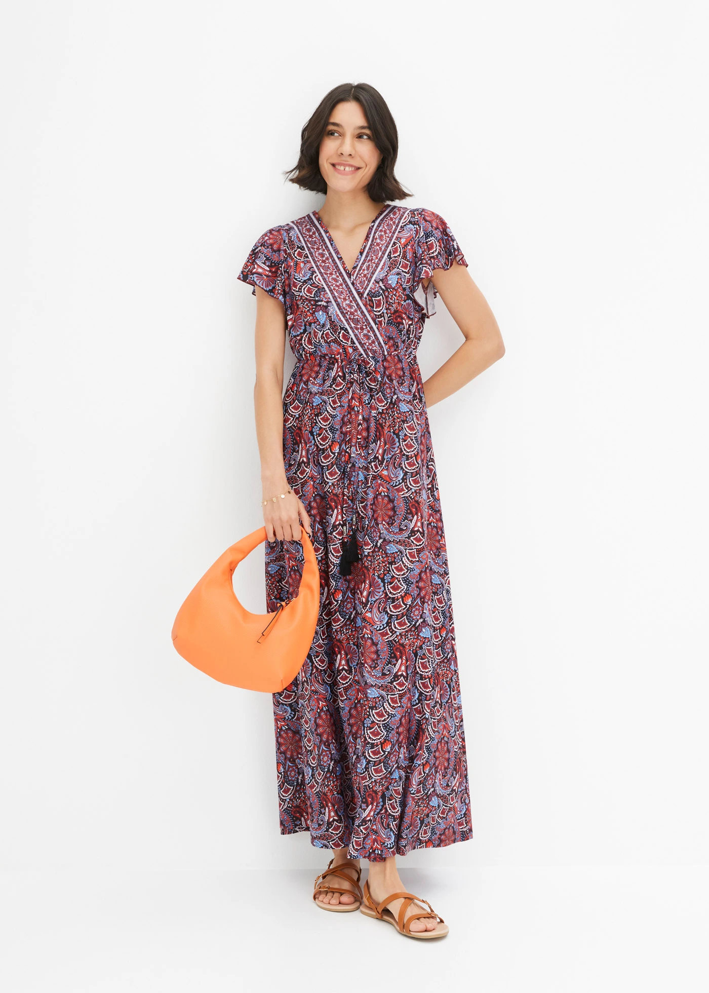 Rochie maxi din jerse cu imprimeu • albastru/oranj ruginiu cu imprimeu • magazin bonprix