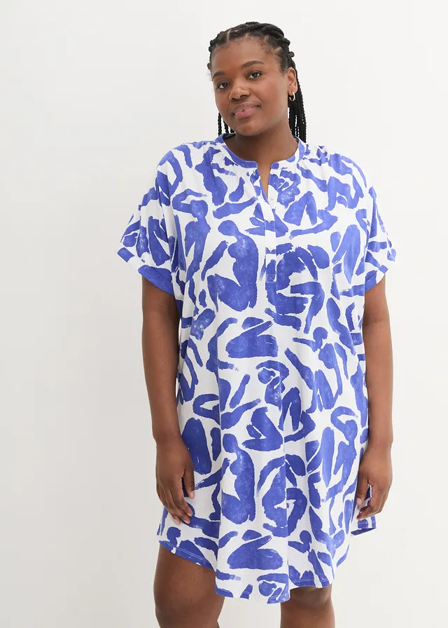 Robe en jersey, Couleur: bleu brillant/blanc