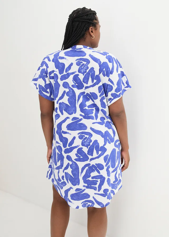 Robe en jersey, Couleur: bleu brillant/blanc
