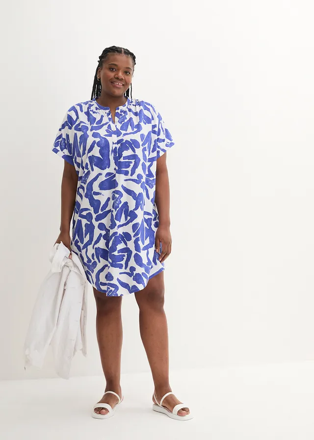 Robe en jersey, Couleur: bleu brillant/blanc