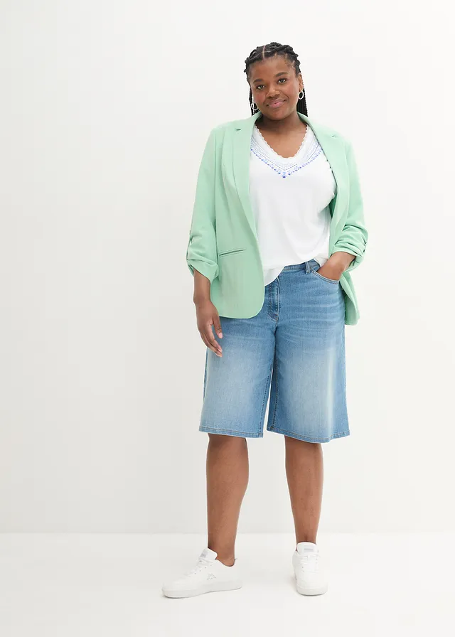 T-shirt coton ample avec imprimé brodé, Couleur: blanc imprimé