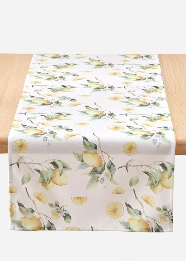 Faţă masă îngustă cu print vegetal cu lămâi