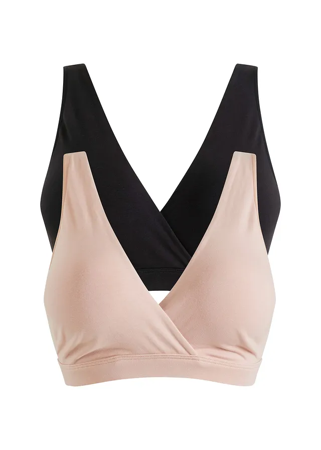 Voedingsbh zonder beugels met biologisch katoen (set van 2), Kleur: zwart-mat beige