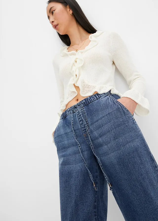 Jean barrel taille mi-haute élastiquée • bleu denim • product-page.page-title-suffix