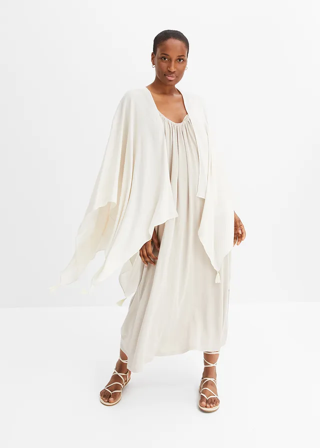 Zomerponcho van viscose, Kleur: crèmewit