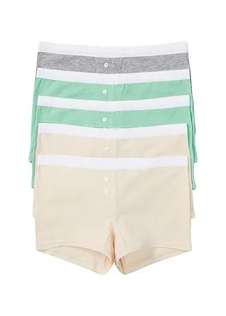 Dames boxer (set van 5) met biologisch katoen • mint-sandbeige-lichtgrijs gemêleerd • bonprix online shop