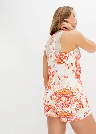 Shortama met spaghettibandjes (2-dlg. set) • crème-dieporanje gebloemd • bonprix online shop