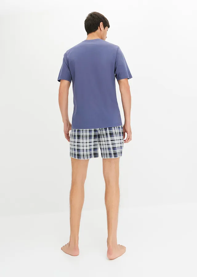 Shortama met katoen, Kleur: indigo geruit