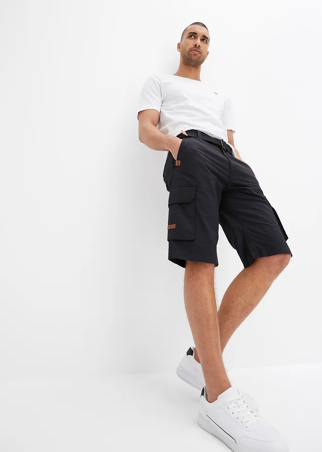 Bermude cargo cu talie elastică și curea, Regular Fit • negru • magazin bonprix