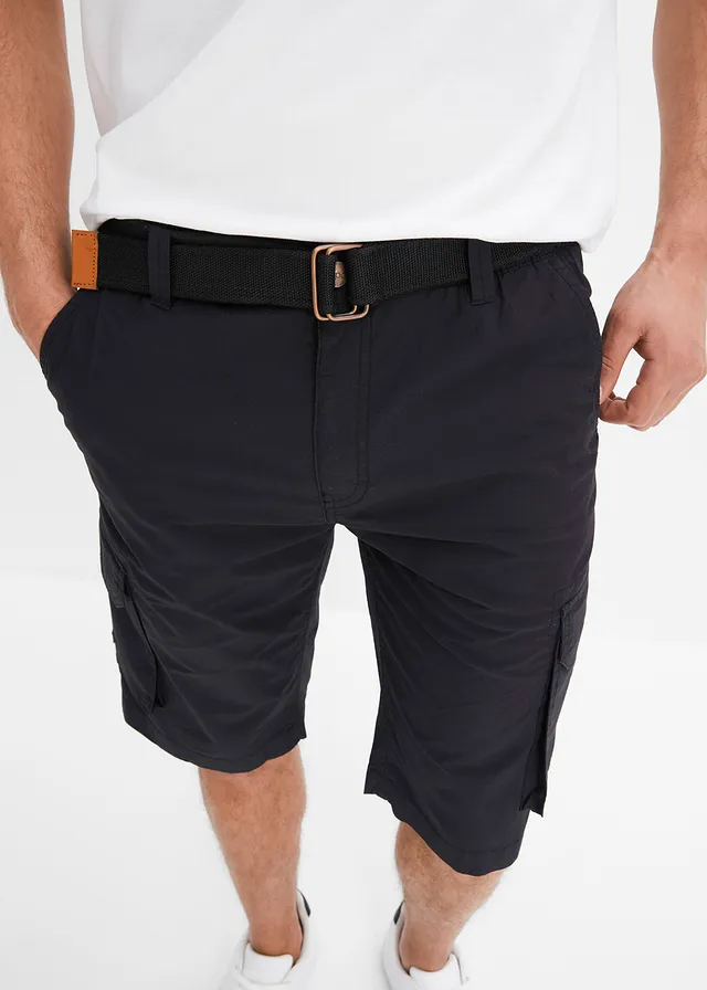 Cargo bermudy s pružným pasem a páskem, Regular Fit • černá • bonprix obchod