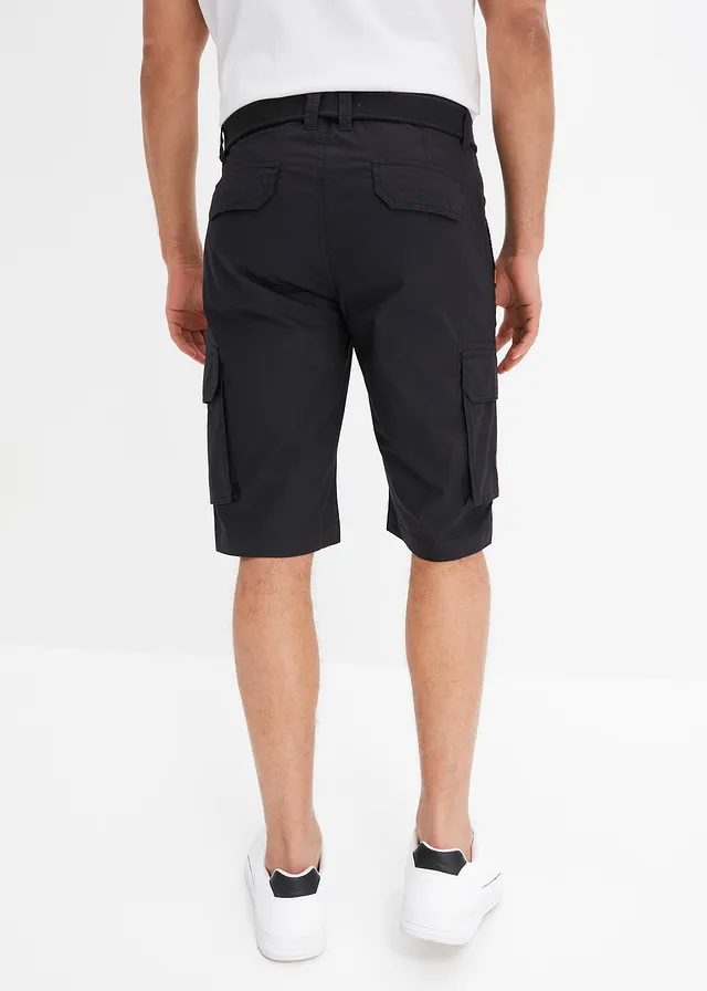 Bermude cargo cu talie elastică și curea, Regular Fit • negru • magazin bonprix