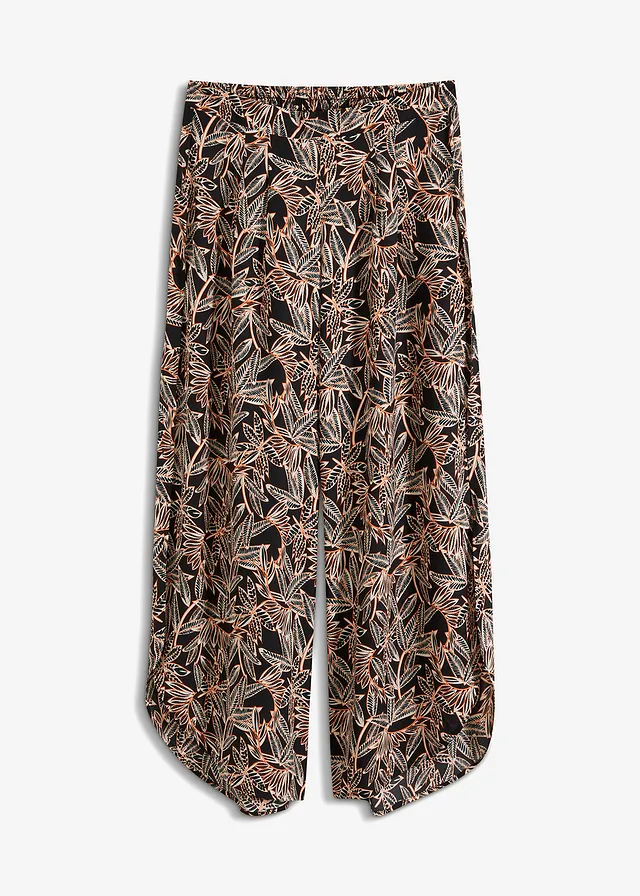 Pantalon palazzo fendu en bas • noir/orange/écru imprimé • Boutique bonprix