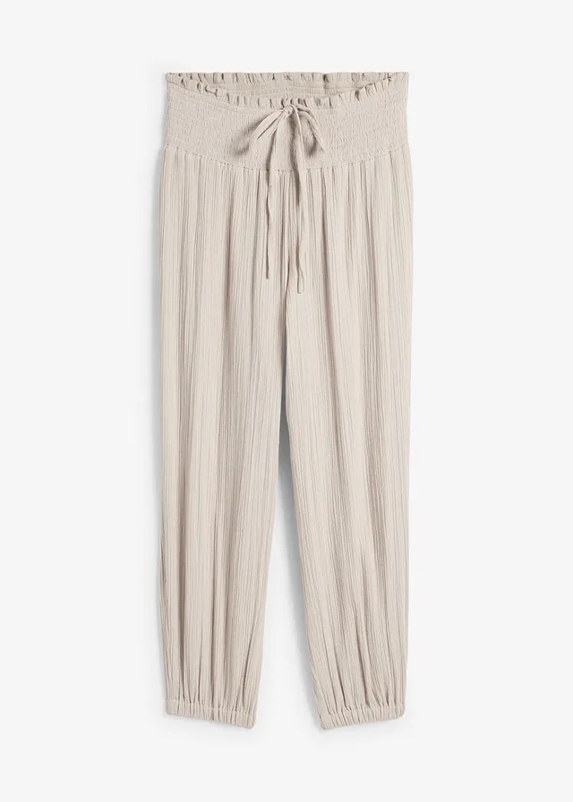 Pantaloni bufanți cu bată creață, din muselină
