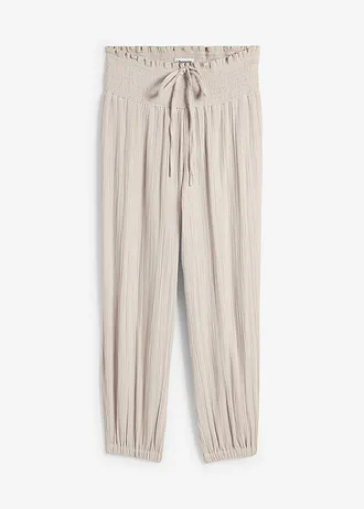 Pantaloni cu talie încrețită, din muselină • gri-piatră • magazin bonprix