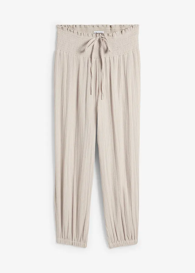 Pantaloni cu talie încrețită, din muselină
