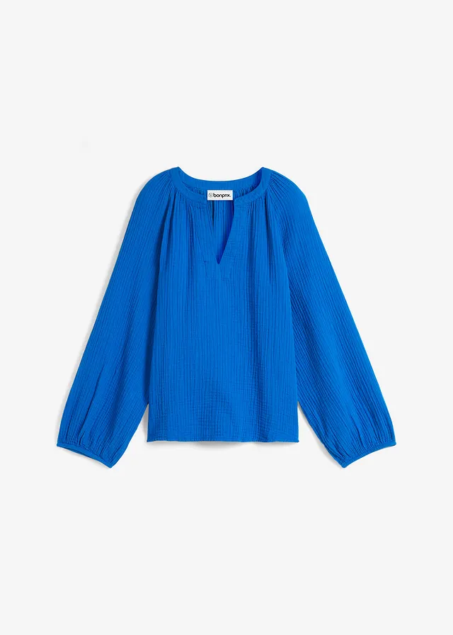 Blouse oversize en gaze de coton, Couleur: bleu azur