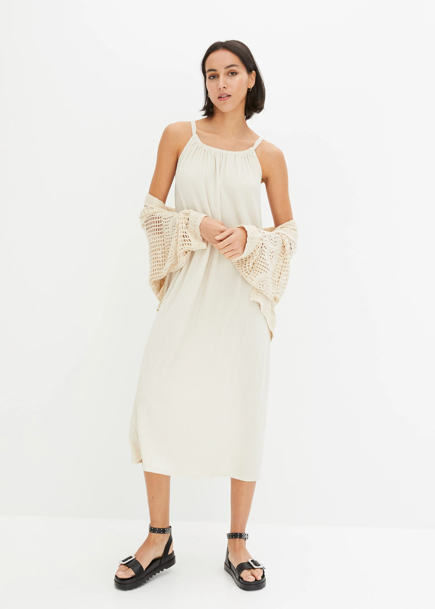 Lichte crêpe jurk met bandjes • kiezelbeige • product-page.page-title-suffix
