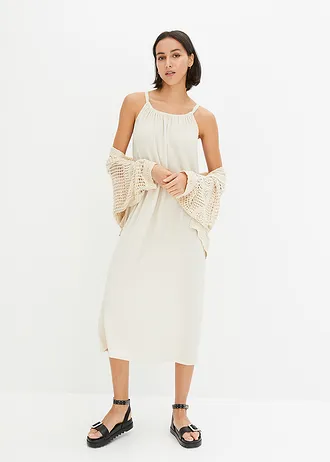 Robe légère à bretelles en crêpe, Couleur: beige galet