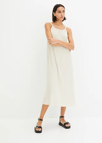 Robe légère à bretelles en crêpe, Couleur: beige galet