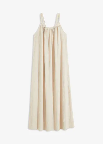 Robe légère à bretelles en crêpe, Couleur: beige galet