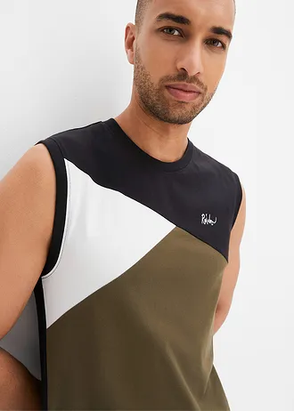 Muscle shirt van biologisch katoen • zwart-donkerolijfgroen-wit • bonprix online shop