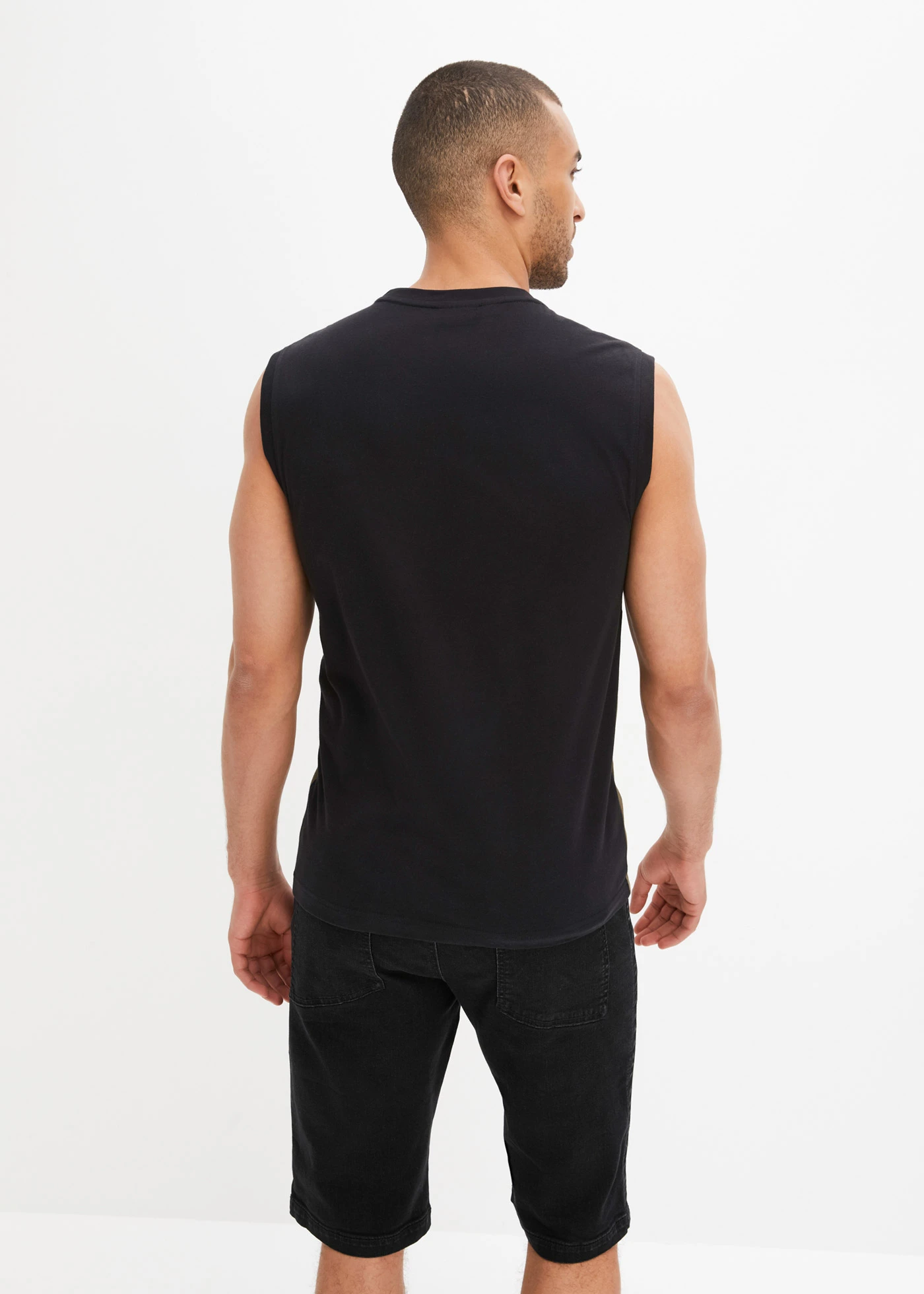 Muscle shirt van biologisch katoen • zwart-donkerolijfgroen-wit • bonprix online shop